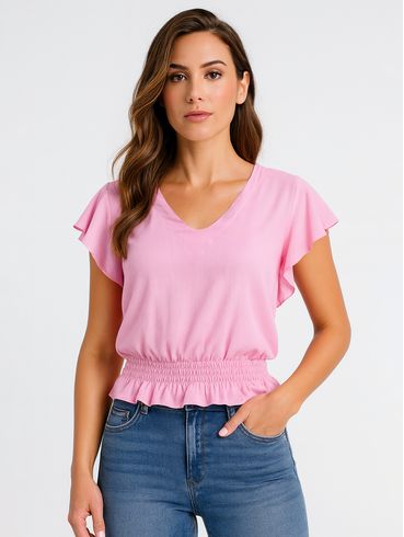 Blusa Manga Curta Feminina ROSA CLARO