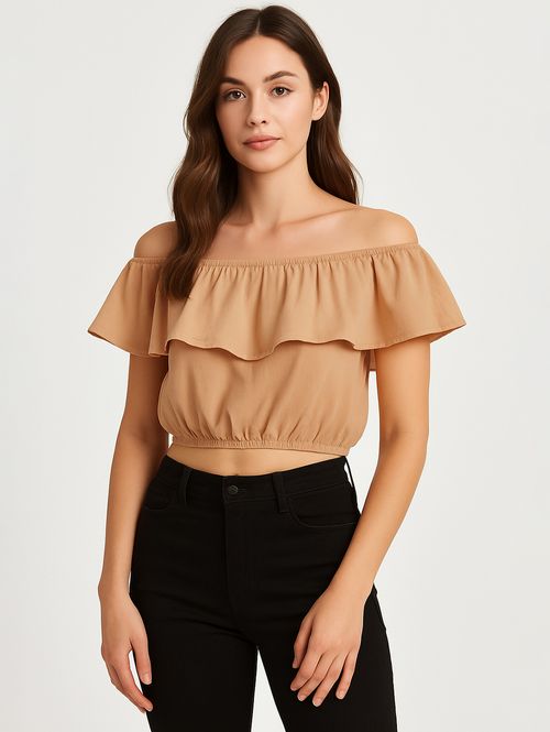 Blusa Cropped Ciganinha Feminina BEGE
