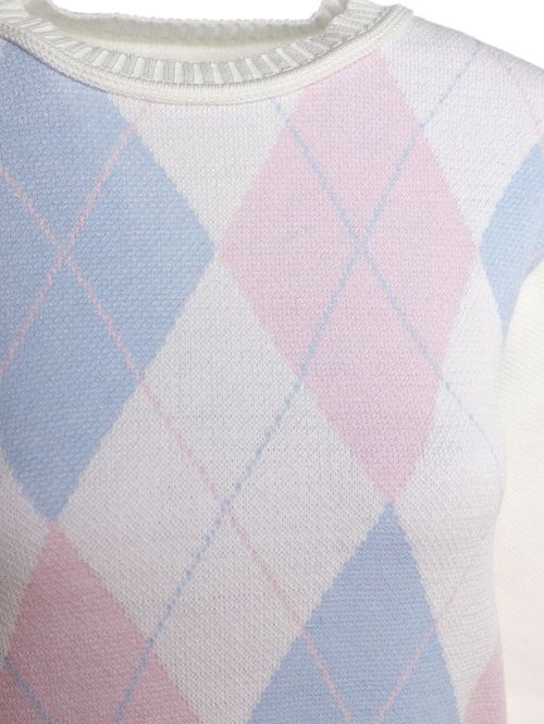 Blusão Tricot Xadrez Argyle  Feminino AZUL CLARO/ROSA CLARO