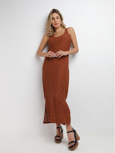 Vestido Malha Longo Autentique Feminino MARROM