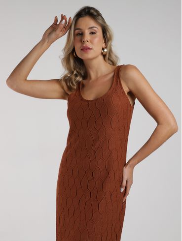 Vestido Malha Longo Autentique Feminino MARROM
