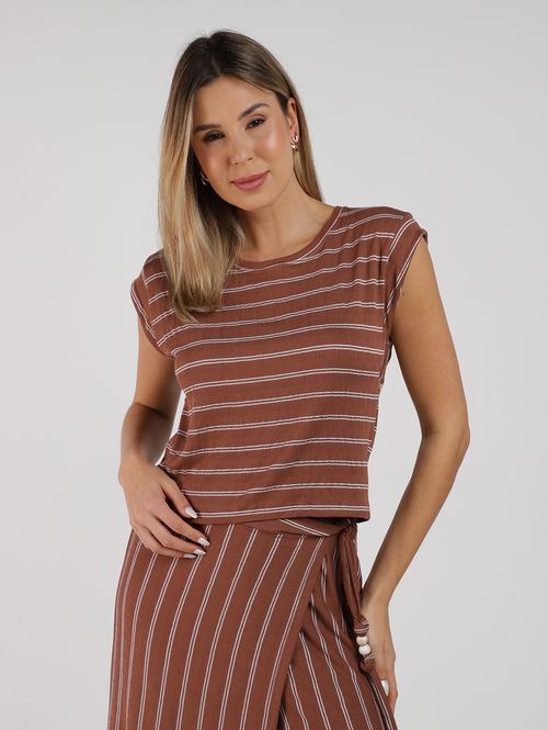 Blusa Muscle Tee Listrada Autentique Feminina MARROM