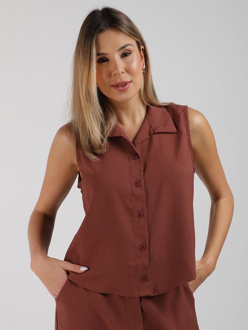 Camisa Sem Manga Feminina MARROM