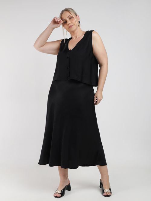 Blusa Acetinada Plus Size Feminina PRETO