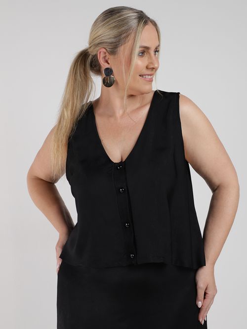 Blusa Acetinada Plus Size Feminina PRETO