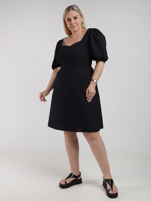 Vestido Midi Tricoline Plus Size Feminino PRETO