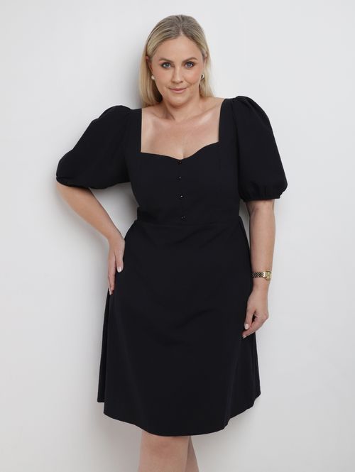 Vestido Midi Tricoline Plus Size Feminino PRETO