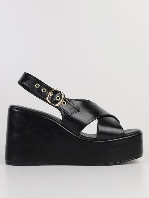 Sandália Anabela Fivela Quiz Feminina PRETO