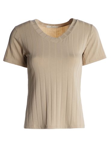 Blusa Canelada Manga Curta Feminina BEGE
