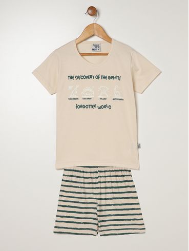 Pijama Curto Listrado Infantil Para Menino - BEGE