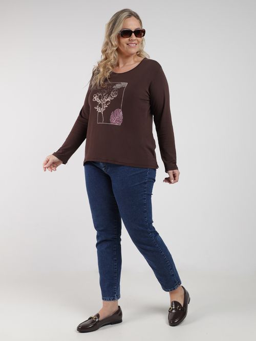Blusa Manga Longa Plus Size Feminina MARROM