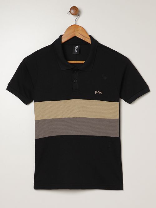 Polo Malha Manga Curta Infantil Para Menino - PRETO