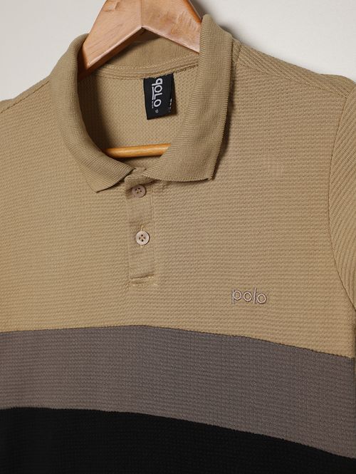 Polo Malha Manga Curta Infantil Para Menino - BEGE