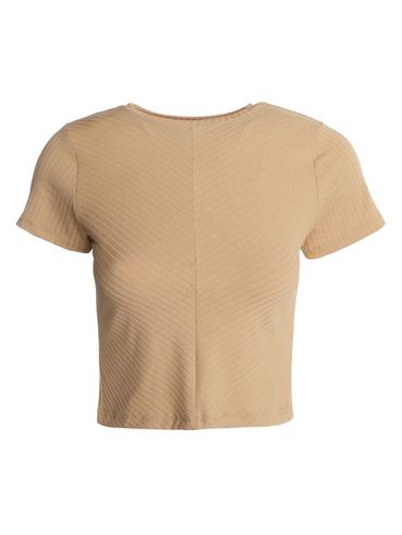 Blusa Cropped Canelado Autentique  Feminina BEGE