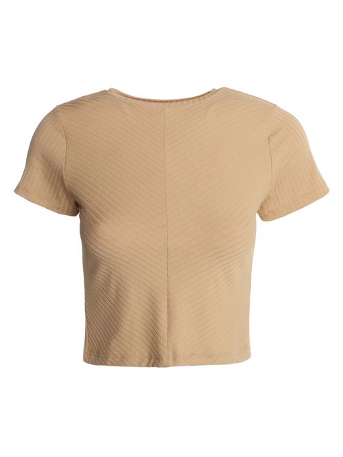 Blusa Cropped Canelado Autentique  Feminina BEGE