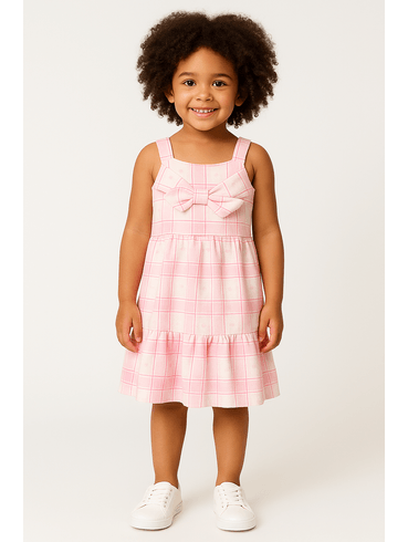 Vestido Texturizado Laço Infantil Para Menina - ROSA