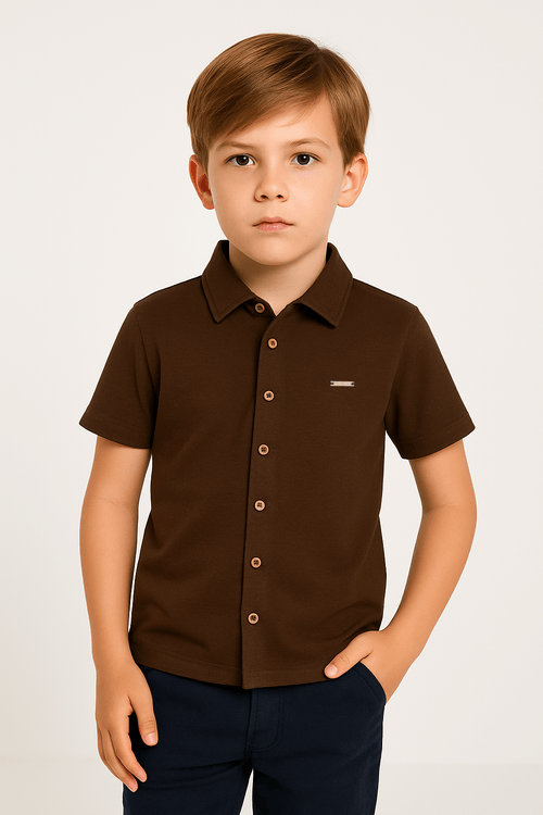 Camisa Malha Texturizada Infantil Para Menino - MARROM