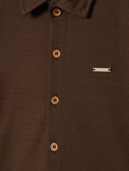 Camisa Malha Texturizada Infantil Para Menino - MARROM
