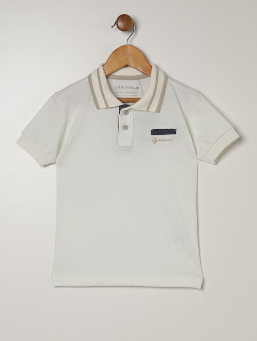 Polo Malha Manga Curta Infantil Para Menino - OFF WHITE