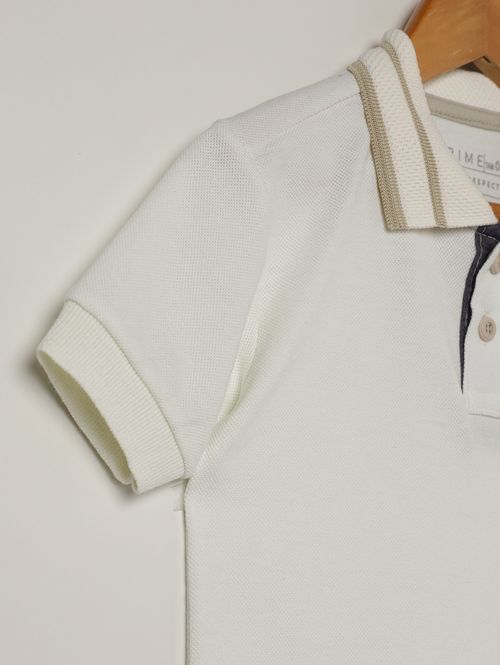 Polo Malha Manga Curta Infantil Para Menino - OFF WHITE