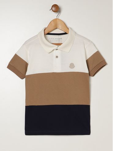 Polo Malha Manga Curta Infantil Para Menino- OFF WHITE