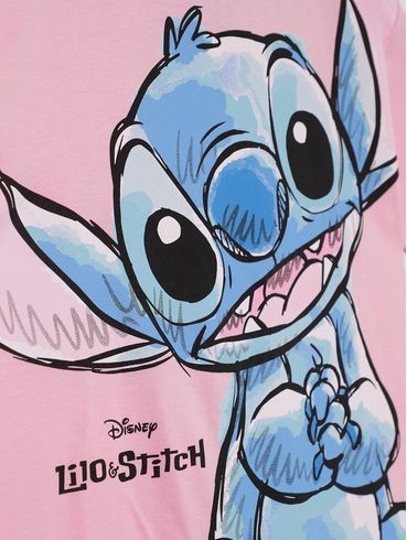 Blusa Manga Curta Stitch Juvenil Para Menina - ROSA