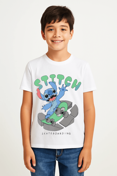 Camiseta Stitch Manga Curta Infantil Para Menino- BRANCO