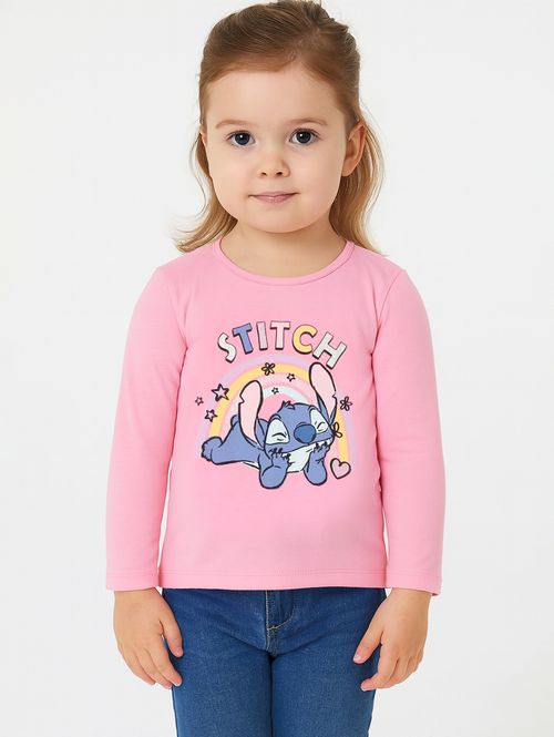 Blusa Manga Longa Stitch Infantil Para Menina - ROSA