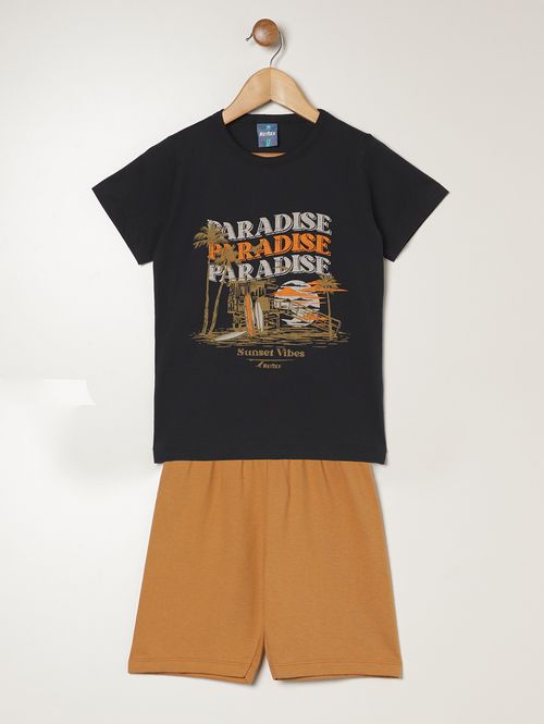 Conjunto Curto Moletinho Infantil Para Menino- PRETO