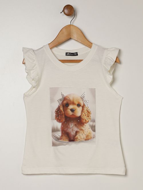 Blusa Manga Curta Juvenil Para Menina - OFF WHITE