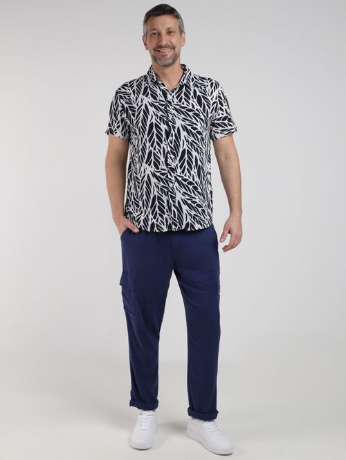 Camisa Estampada Manga Curta Masculina BRANCO/PRETO