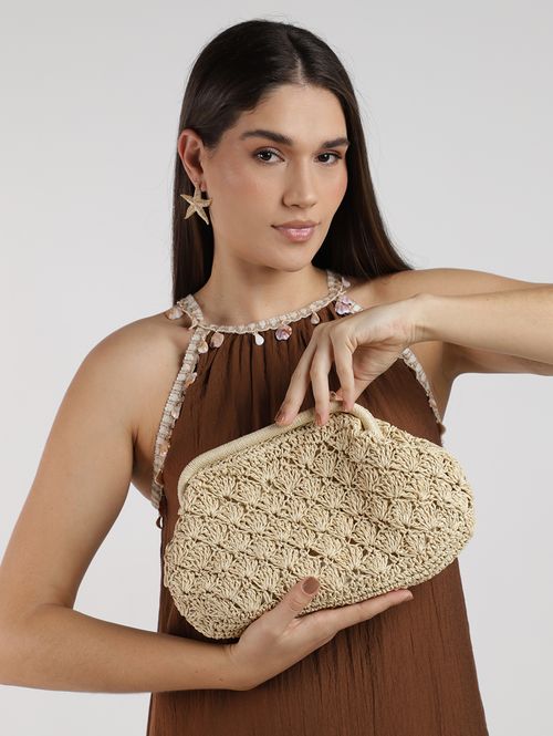 Bolsa De Praia Clutch Alça Transversal Feminina BEGE