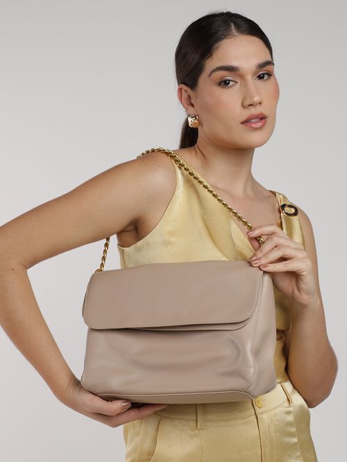 Bolsa De Ombro Alça Corrente Feminina BEGE