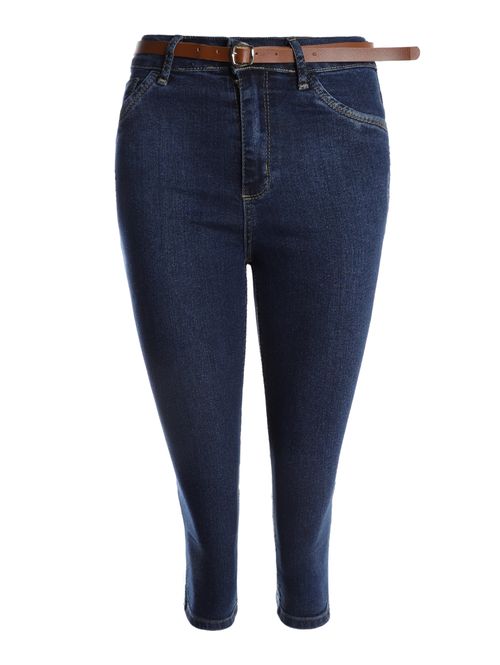 Calça Jeans Capri Com Cinto Feminina AZUL