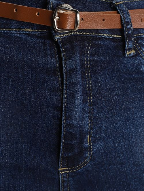 Calça Jeans Capri Com Cinto Feminina AZUL