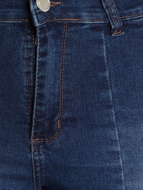 Calça Jeans Cigarrete Frizo Frontal Feminina AZUL