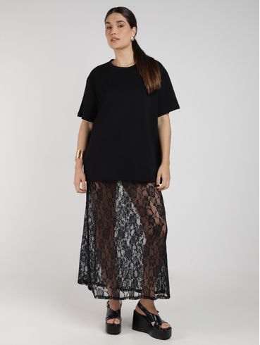 Vestido Renda Com T-Shirt  Eagle Rock Feminino PRETO