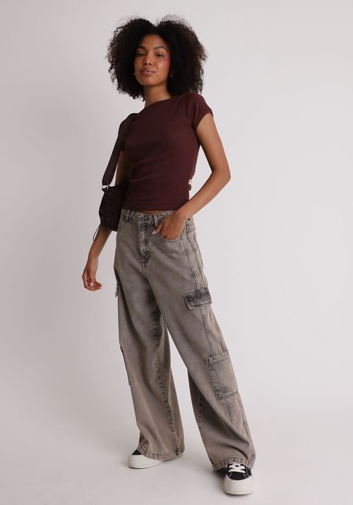 Blusa manga curta decote canoa