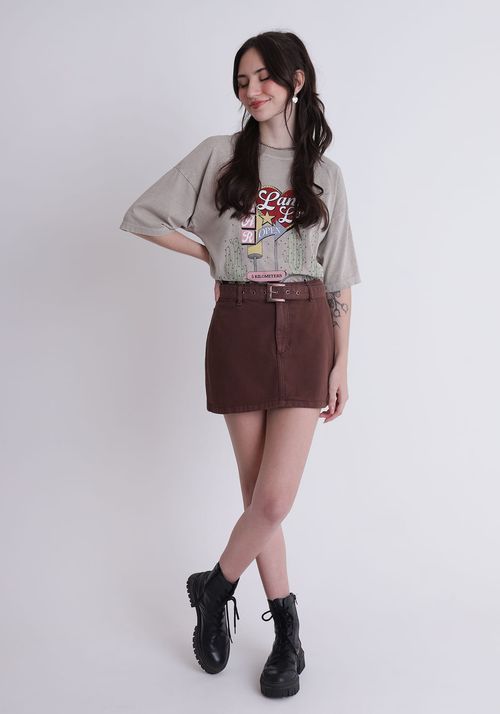 Saia em sarja cinto com fivela