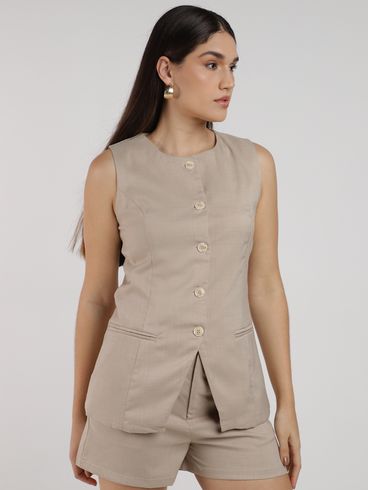 Colete Alfaiataria Longo Eagle Rock Feminino BEGE