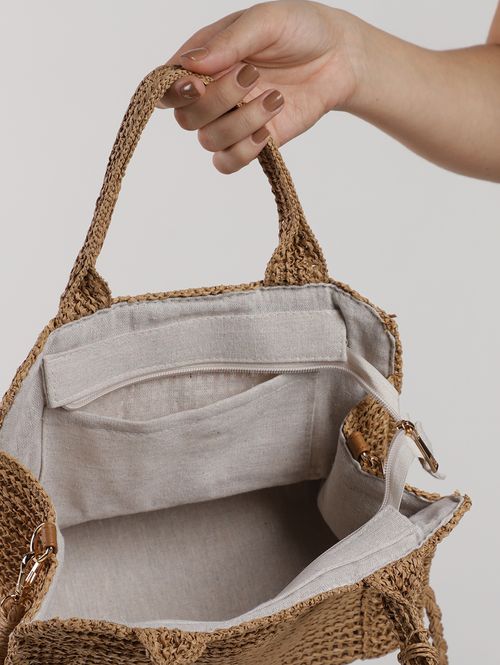 Bolsa De Praia Transversal Tassel Feminina CARAMELO