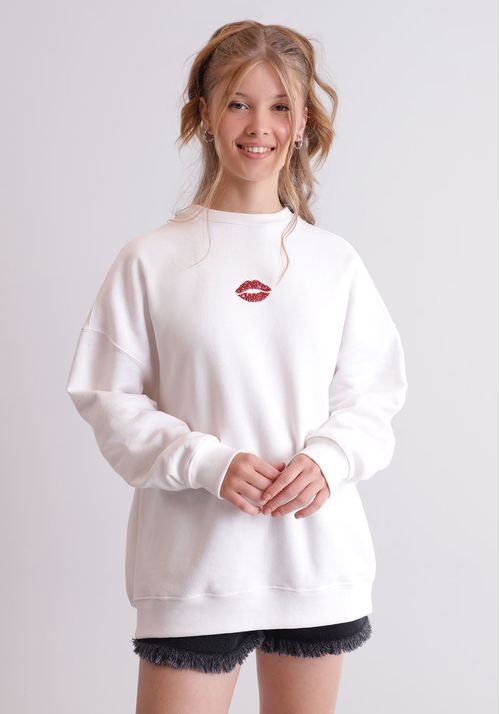 Moletom oversized estampado boca