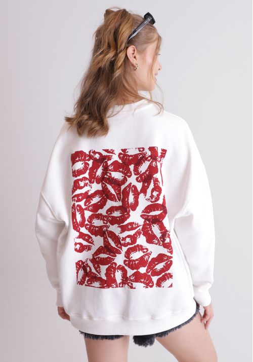 Moletom oversized estampado boca