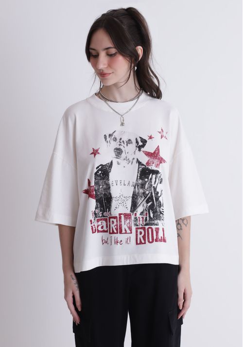 Camiseta box em algodão estampa Bark'n Roll