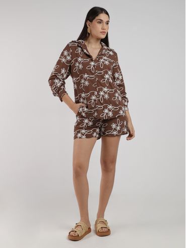 Camisa Textura Flores Eagle Rock Feminina MARROM