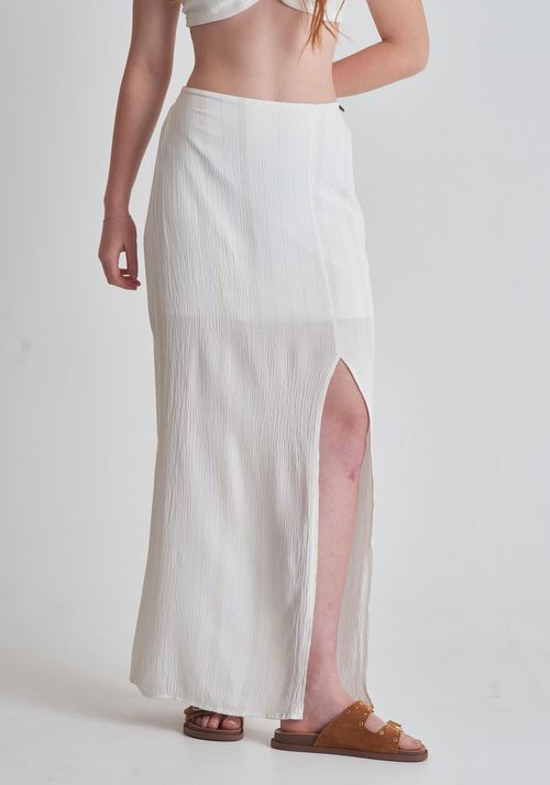 Saia lurex midi com fenda