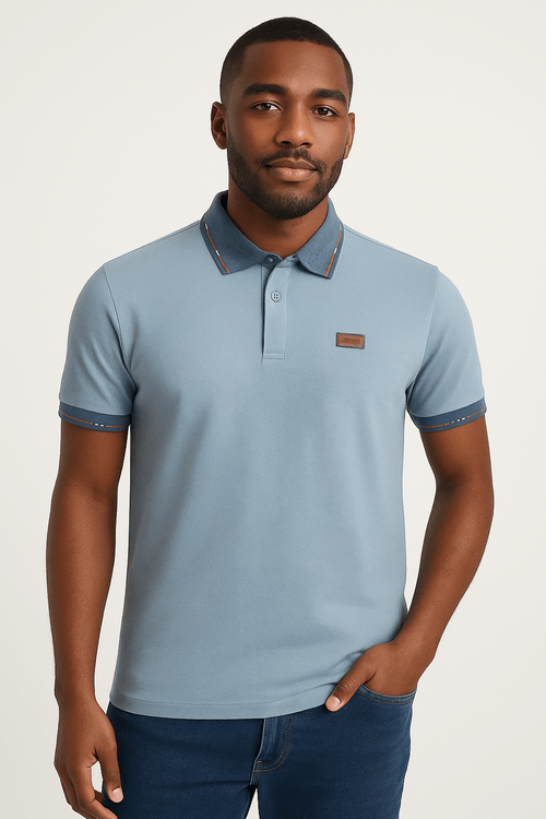 Polo Piquet Gola Trabalhada Masculina AZUL
