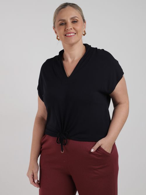 Blusa Manga Curta Plus Size Feminina PRETO