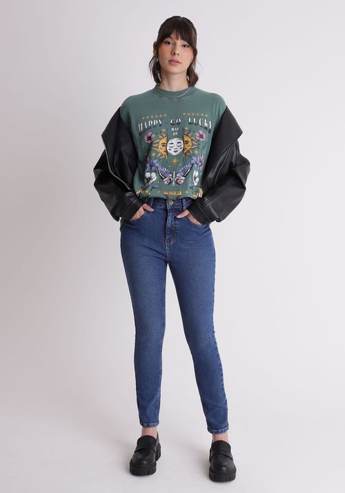 Calça jeans skinny cintura alta