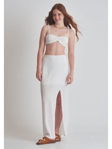 Saia lurex midi com fenda